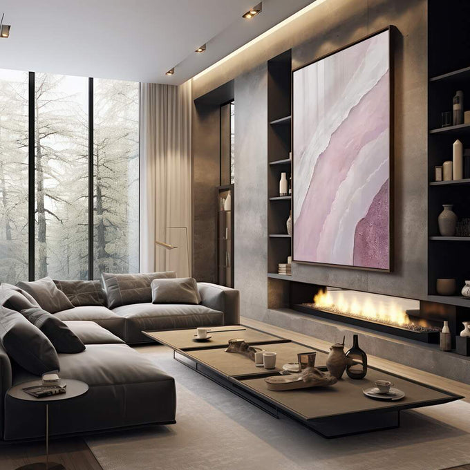 Quadro Decorativo \'Abstração Dinâmica\': Luxo e Modernidade - quadros decorativos 1 Tela Vertical, 3 Telas - em sala moderna