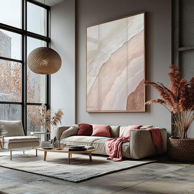 Quadro Decorativo \'Abstração Dinâmica\': Luxo e Modernidade - quadros decorativos para sala 1 Tela Vertical, 3 Telas - em ambiente decorado
