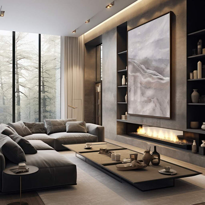 Quadro Decorativo: Inspiração Serena - Descanse os Olhos e a Alma - quadros decorativos 1 Tela Vertical, 3 Telas - em sala moderna