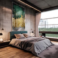 Quadro Decorativo Abstração Verde e Dourado: Inspire-se! - quadros decorativos 1 Tela Vertical, 3 Telas - em escritorio elegante