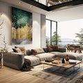 Quadro Decorativo Abstração Verde e Dourado: Inspire-se! - quadros decorativos para sala 1 Tela Vertical, 3 Telas - em living room premium