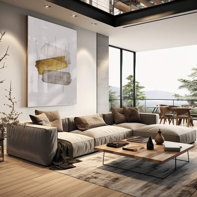 Quadro Decorativo Bridão de Luz: Exclusividade em Cada Pincelada - quadros decorativos 1 Tela Vertical, 3 Telas - em sala moderna