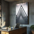 Quadro Decorativo Exclusivo: Ponte Urbana e Reflexões - quadros decorativos para sala 1 Tela Vertical, 3 Telas - em ambiente decorado