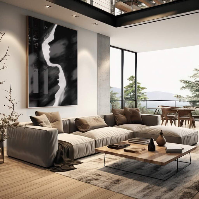 Quadro Decorativo Beijo Eterno: Emoção em Preto e Branco - quadros decorativos para sala 1 Tela Vertical, 3 Telas - em living room premium