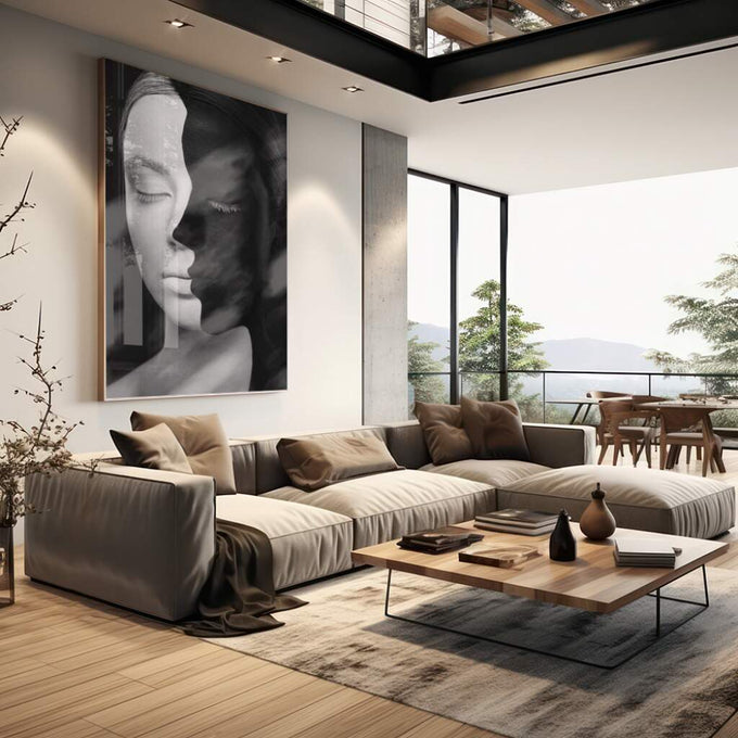 Quadro Decorativo: Essência Feminina em Preto & Branco - quadros decorativos para sala 1 Tela Vertical, 3 Telas - em living room premium