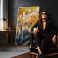 Quadro Decorativo Abstração Vibrante: Energia que Inspira - quadros decorativos 1 Tela Vertical, 3 Telas - em escritorio elegante