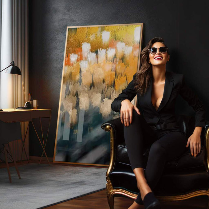 Quadro Decorativo Abstração Vibrante: Energia que Inspira - quadros decorativos 1 Tela Vertical, 3 Telas - em escritorio elegante