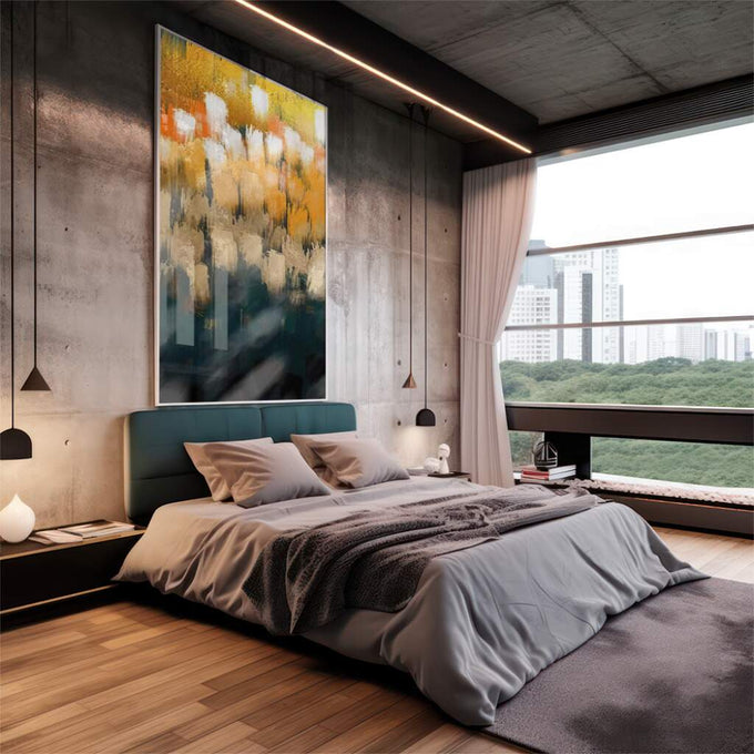 Quadro Decorativo Abstração Vibrante: Energia que Inspira - quadros decorativos para sala 1 Tela Vertical, 3 Telas - em living room premium