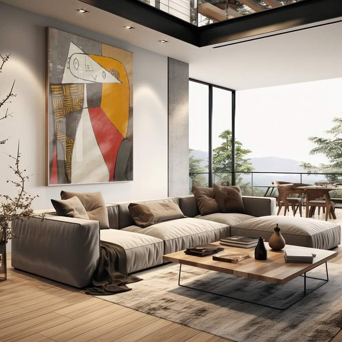 Quadro Decorativo Encontro de Cores - Explosão Abstrata - quadros decorativos para sala 1 Tela Vertical, 3 Telas - em living room premium