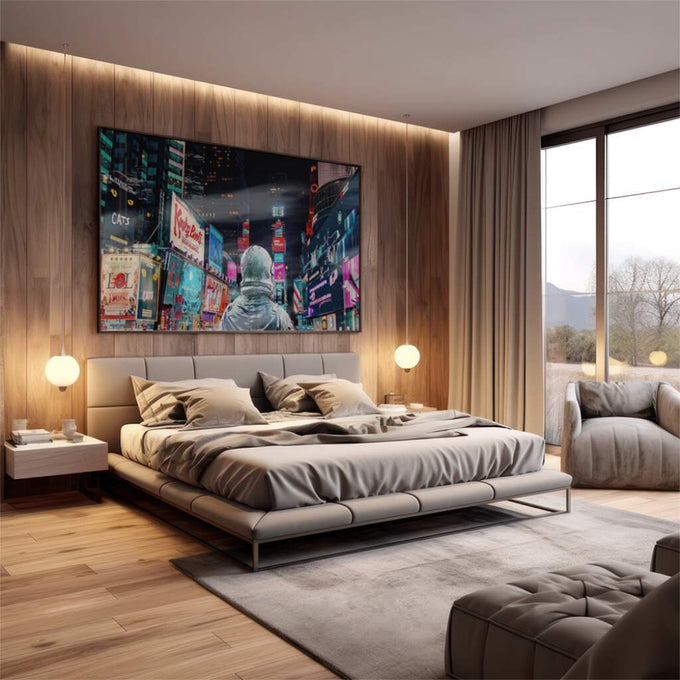 Quadro Decorativo Explorador Urbano: Astronauta Surreal - quadros decorativos 1 Tela, 1 Tela Horizontal - em escritorio elegante