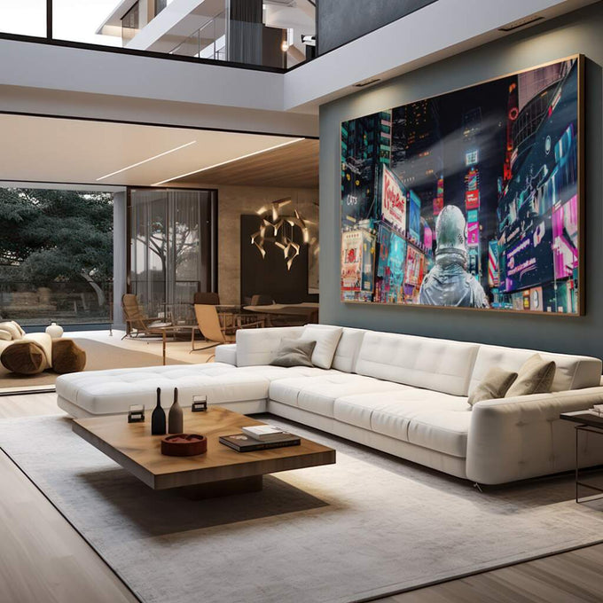 Quadro Decorativo Explorador Urbano: Astronauta Surreal - quadros decorativos para sala 1 Tela, 1 Tela Horizontal - em living room premium