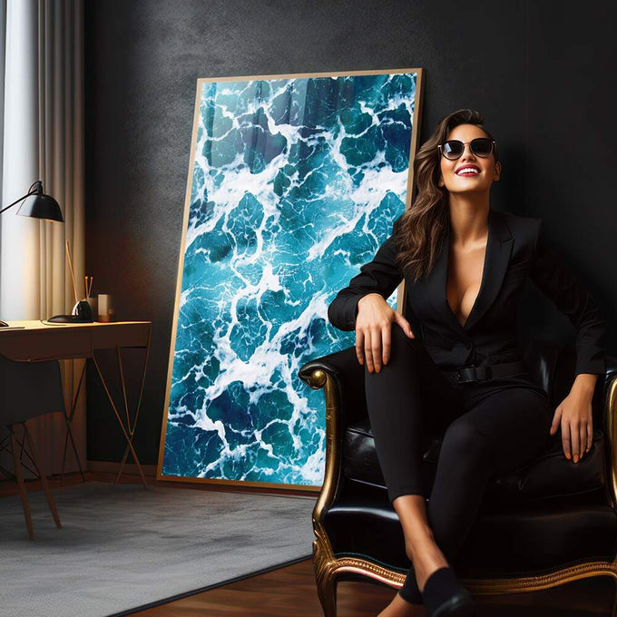 Quadro Decorativo Espuma do Mar: Ondas Vibrantes - quadros decorativos para sala 1 Tela Vertical, 3 Telas - em quarto contemporaneo