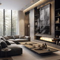 Quadro Decorativo: Elegância Monocromática Abstrata - quadros decorativos 1 Tela Vertical, 3 Telas - em sala moderna