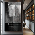 Quadro Decorativo: Elegância Monocromática Abstrata - quadros decorativos para sala 1 Tela Vertical, 3 Telas - em ambiente decorado