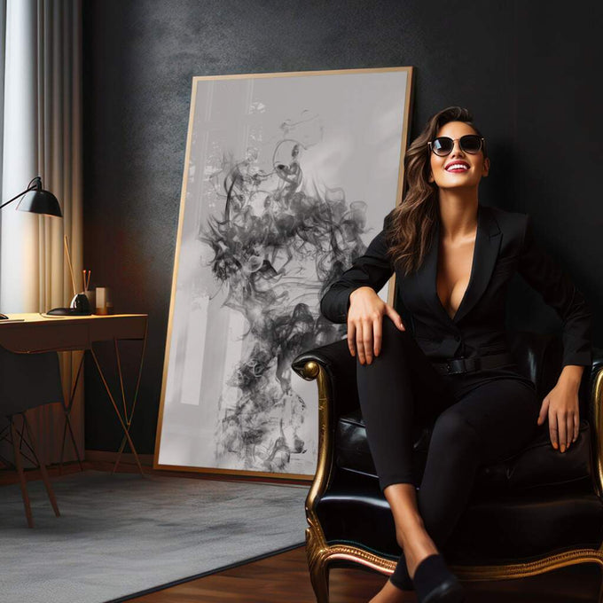 Quadro Decorativo Fumaça e Flor: Beleza em Monocromia - quadros decorativos para sala 1 Tela Vertical, 3 Telas - em quarto contemporaneo