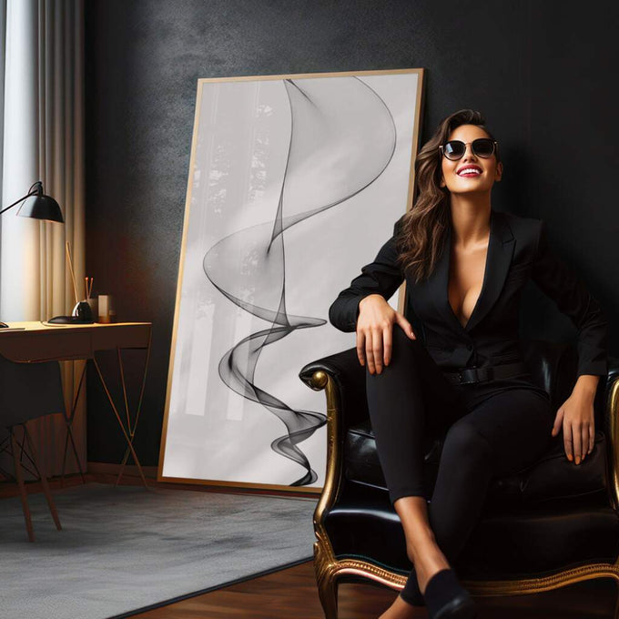Quadro Decorativo Inspirador: Abstração Espiral em Preto e Branco - quadros decorativos 1 Tela Vertical, 3 Telas - em escritorio elegante