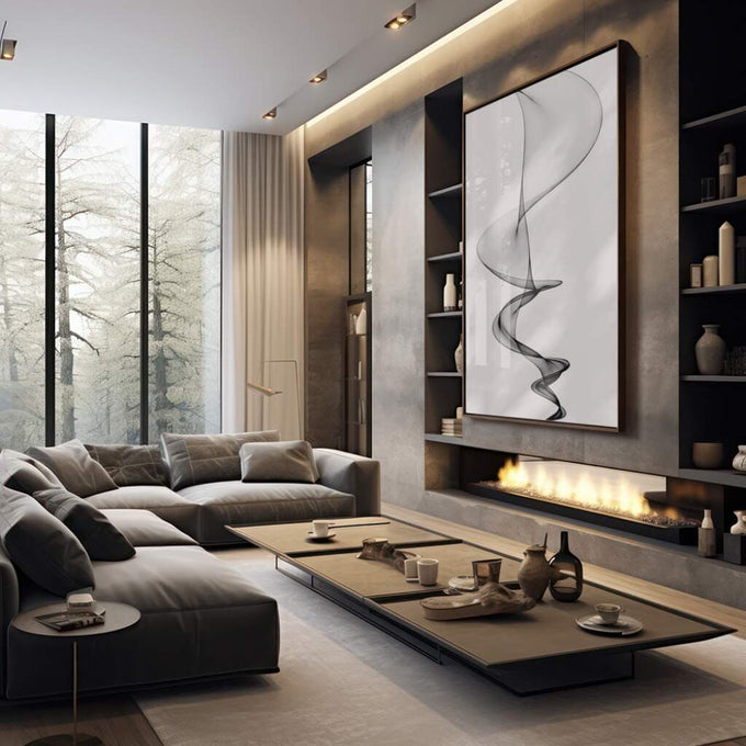 Quadro Decorativo Inspirador: Abstração Espiral em Preto e Branco - quadros decorativos para sala 1 Tela Vertical, 3 Telas - em quarto contemporaneo