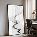 Quadro Decorativo Inspirador: Abstração Espiral em Preto e Branco - quadros decorativos para sala 1 Tela Vertical, 3 Telas - em ambiente decorado