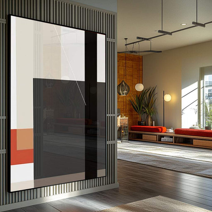 Quadro Decorativo: Eloquente Exploração Abstrata - quadros decorativos para sala 1 Tela Vertical, 3 Telas - em ambiente decorado
