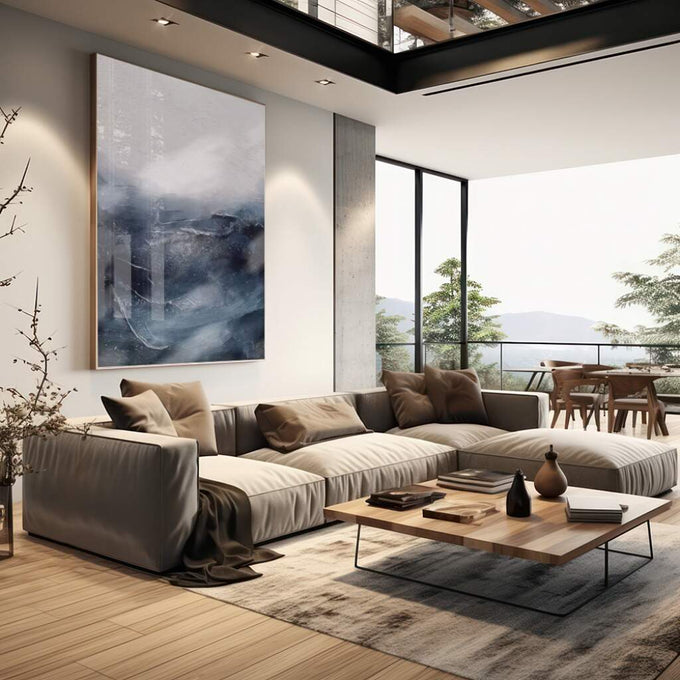 Quadro Decorativo Navegue em Águas Abstratas e Vibrantes - quadros decorativos para sala 1 Tela Vertical, 3 Telas - em living room premium