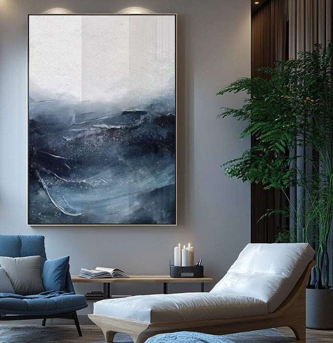 Quadro Decorativo Navegue em Águas Abstratas e Vibrantes - quadros decorativos para sala 1 Tela Vertical, 3 Telas - em ambiente decorado