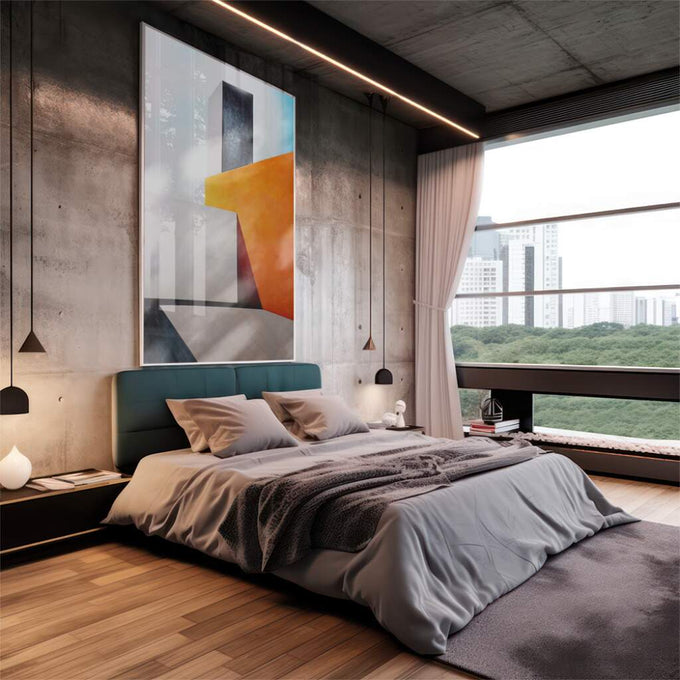 Quadro Decorativo: Geometria Vibrante Única - quadros decorativos 1 Tela Vertical, 3 Telas - em escritorio elegante