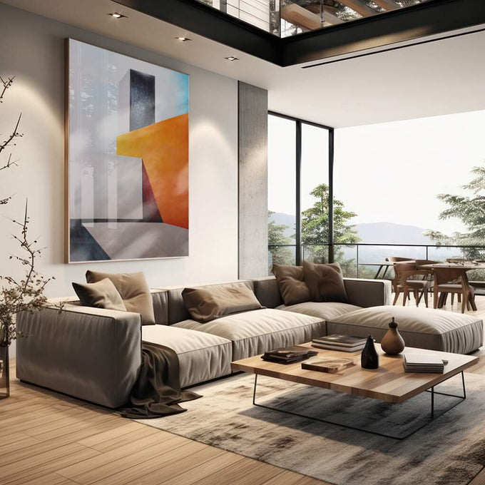 Quadro Decorativo: Geometria Vibrante Única - quadros decorativos para sala 1 Tela Vertical, 3 Telas - em living room premium