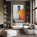 Quadro Decorativo: Geometria Vibrante Única - quadros decorativos para sala 1 Tela Vertical, 3 Telas - em ambiente decorado