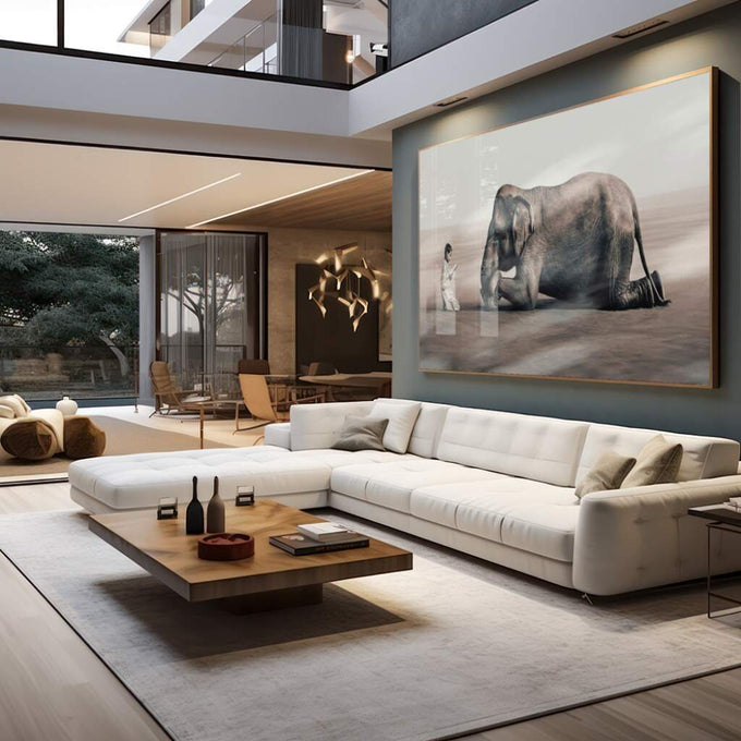 Quadro Decorativo Reflexivo A Leitura e o Elefante - quadros decorativos para sala 1 Tela, 1 Tela Horizontal - em living room premium