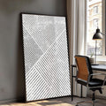 Quadro Decorativo Geometria Abstrata: Elegância Minimalista - quadros decorativos para sala 1 Tela Vertical, 3 Telas - em ambiente decorado