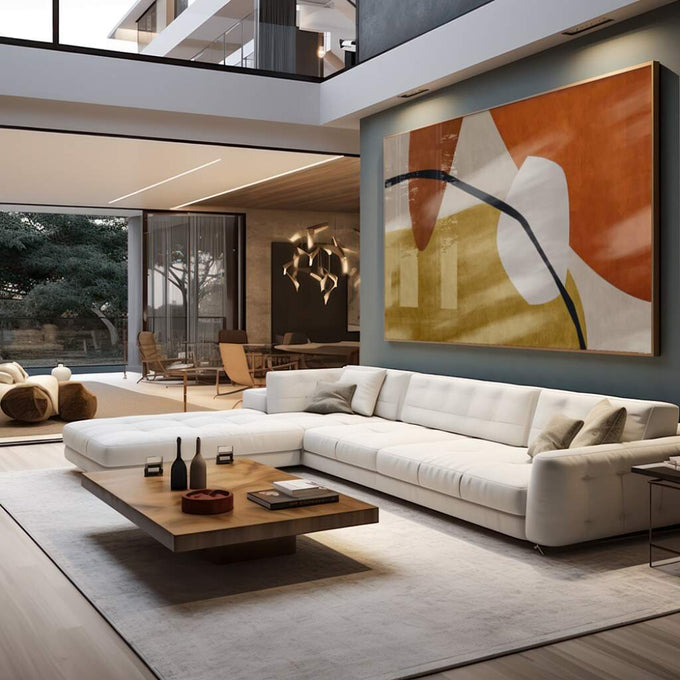 Quadro Decorativo: Abstração Vibrante em Laranja e Preto - quadros decorativos para sala 1 Tela, 1 Tela Horizontal - em living room premium