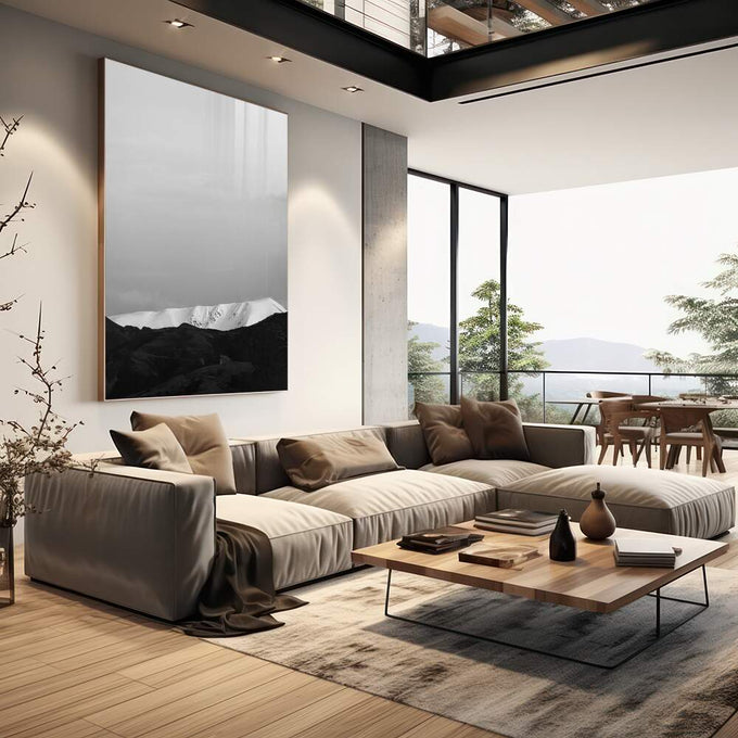 Quadro Decorativo Elegância Monocromática: Luxo Moderno - quadros decorativos para sala 1 Tela Vertical, 3 Telas - em living room premium