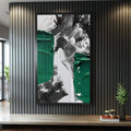 Quadro Decorativo Vibrante Pincelada Verde Única - quadros decorativos para sala 1 Tela Vertical, 3 Telas - em ambiente decorado