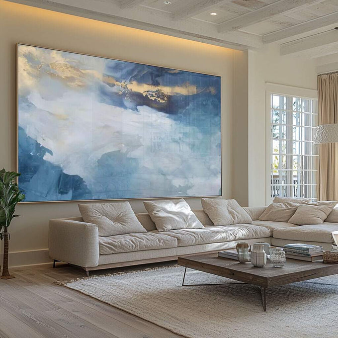 Quadro Decorativo Oceano Infinito: Paz e Inspiração - quadros decorativos para sala 1 Tela, 1 Tela Horizontal - em ambiente decorado