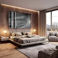 Colunata de mármore em perspectiva com figura solitária rumo à luz em preto e branco, quadro decorativo