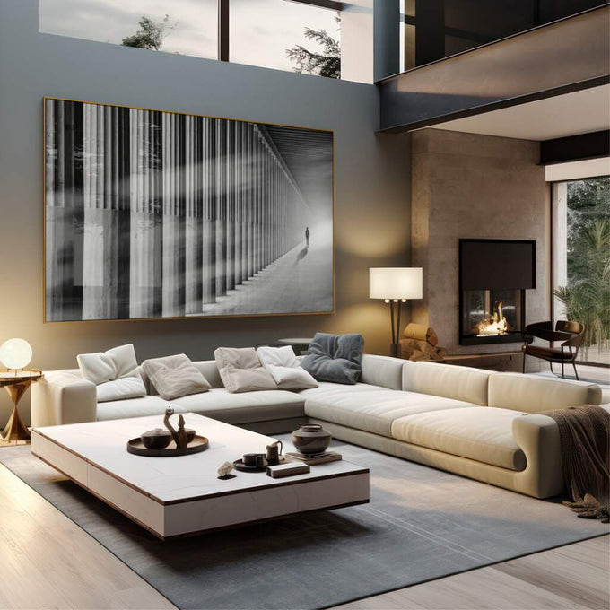 Quadro Decorativo: Mistério em Corredor Antigo - quadros decorativos 1 Tela, 1 Tela Horizontal - em sala moderna