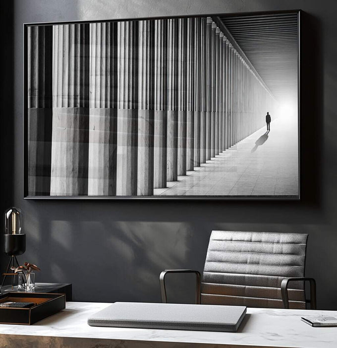 Quadro Decorativo: Mistério em Corredor Antigo - quadros decorativos para sala 1 Tela, 1 Tela Horizontal - em ambiente decorado