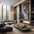 Quadro Decorativo: Explosão Dourada, Arte Vibrante - quadros decorativos 1 Tela Vertical, 3 Telas - em sala moderna