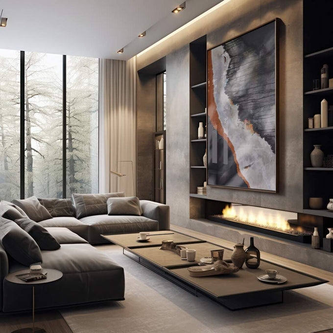 Quadro Decorativo: Explosão Dourada, Arte Vibrante - quadros decorativos 1 Tela Vertical, 3 Telas - em sala moderna
