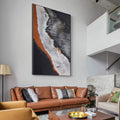 Quadro Decorativo: Explosão Dourada, Arte Vibrante - quadros decorativos para sala 1 Tela Vertical, 3 Telas - em ambiente decorado
