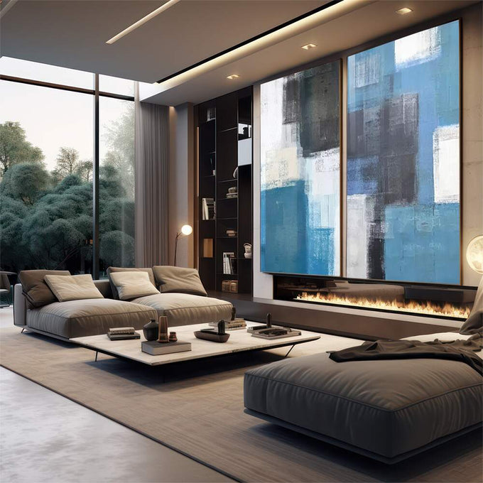 Quadro Decorativo: Abstração Azul Impactante - quadros decorativos 2 Telas, abstrato - em sala moderna