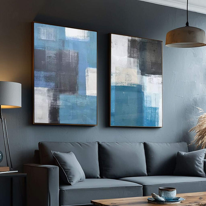 Quadro Decorativo: Abstração Azul Impactante - quadros decorativos para sala 2 Telas, abstrato - em ambiente decorado