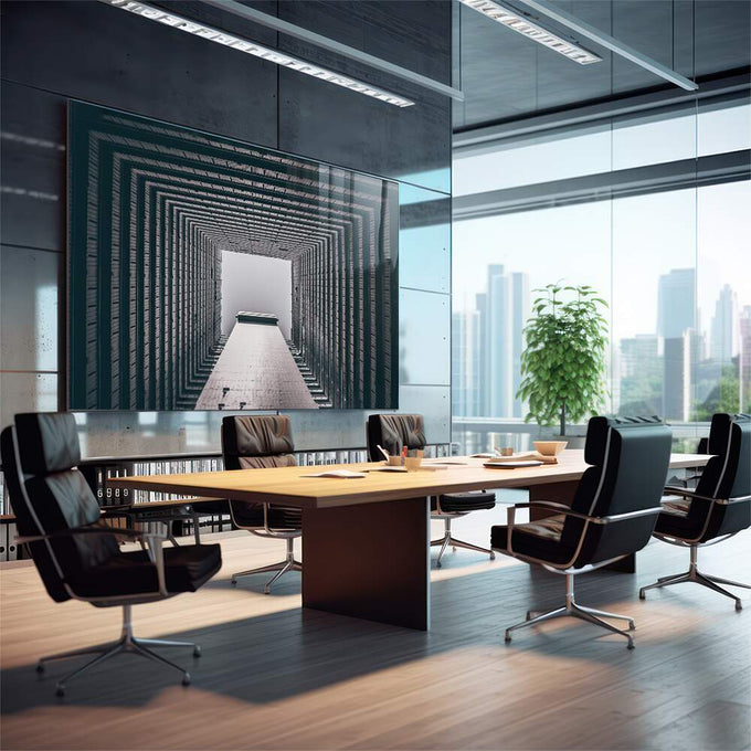 Quadro Decorativo - Grandeza Urbana em Preto e Branco - quadros decorativos 1 Tela, 1 Tela Horizontal - em escritorio elegante