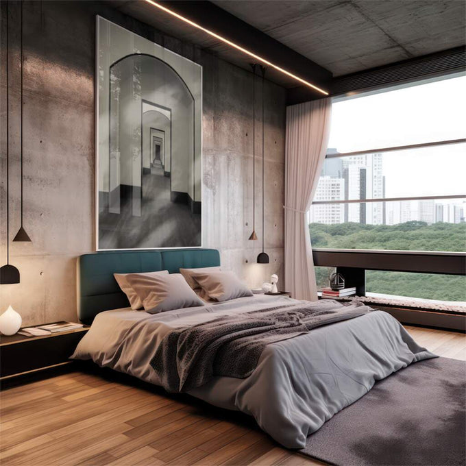 Quadro Decorativo Corredor do Tempo: Elegância Atemporal - quadros decorativos 1 Tela Vertical, 3 Telas - em escritorio elegante