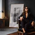 Quadro Decorativo: Elegância Geométrica Preto e Branco - quadros decorativos para sala 1 Tela Vertical, 3 Telas - em quarto contemporaneo