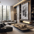 Quadro Decorativo: Elegância Geométrica Preto e Branco - quadros decorativos 1 Tela Vertical, 3 Telas - em sala moderna