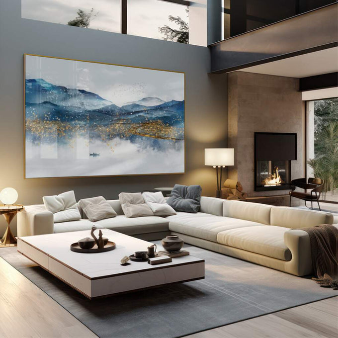 Quadro Decorativo Paisagem Montanhosa - Inspiração Natural - quadros decorativos 1 Tela, 1 Tela Horizontal - em sala moderna