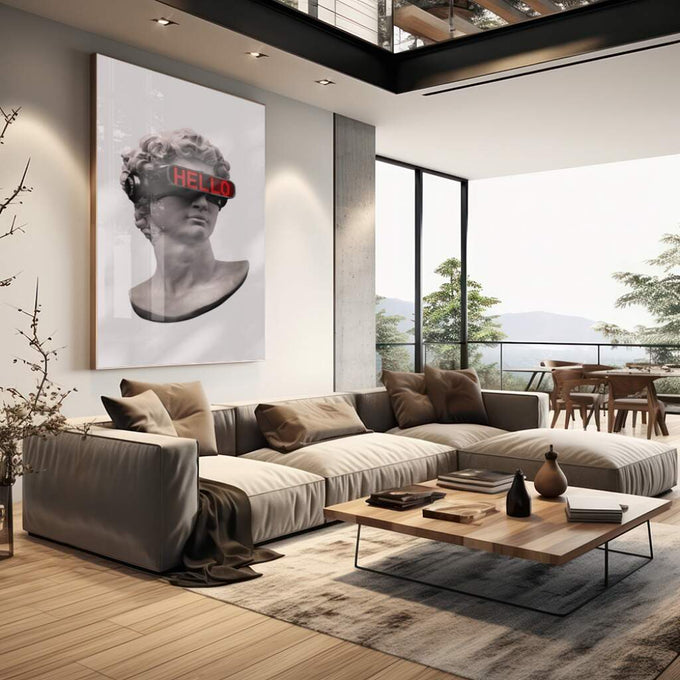 Quadro Decorativo Conexão Moderna: Beleza em Prateado - quadros decorativos para sala 1 Tela Vertical, 3 Telas - em living room premium