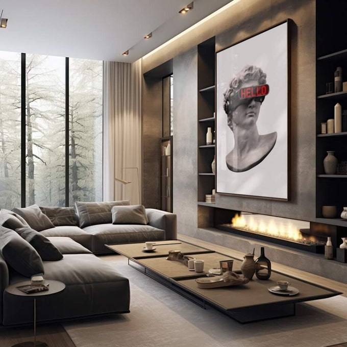 Quadro Decorativo Conexão Moderna: Beleza em Prateado - quadros decorativos 1 Tela Vertical, 3 Telas - em sala moderna