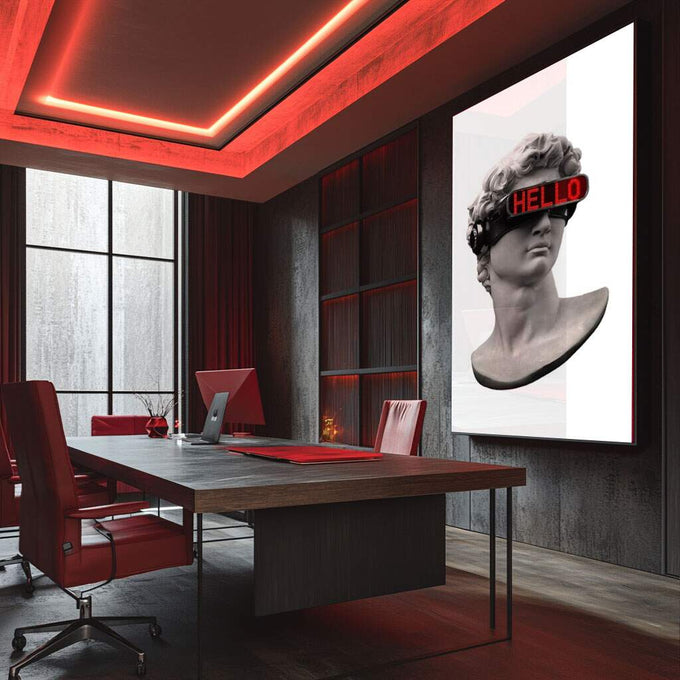 Quadro Decorativo Conexão Moderna: Beleza em Prateado - quadros decorativos para sala 1 Tela Vertical, 3 Telas - em ambiente decorado